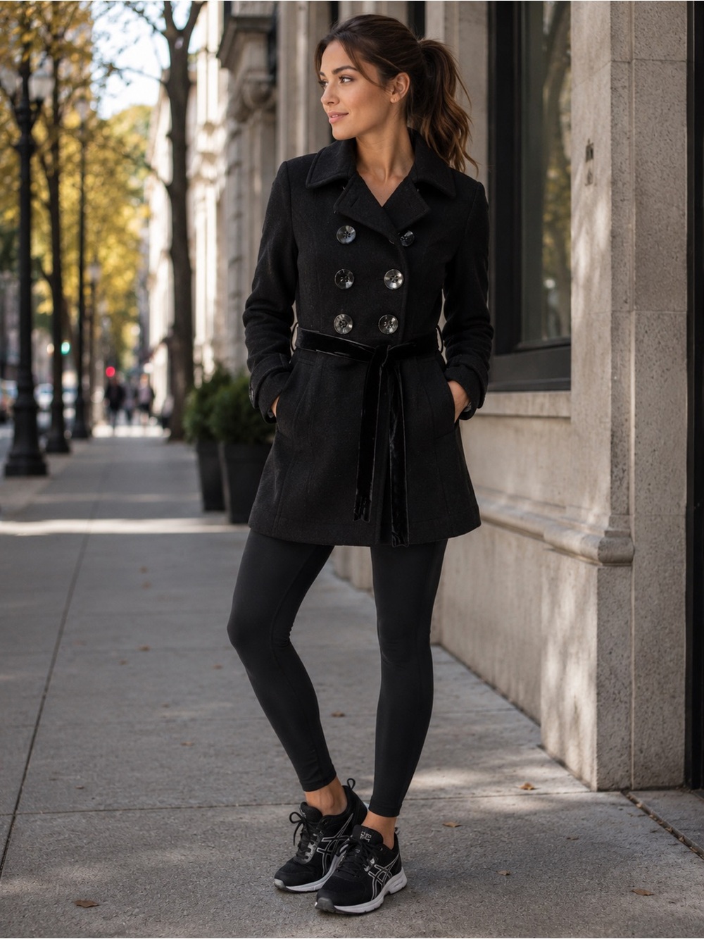 Anthropologie Hazel Black Tweed Long Line Double Breasted Wool Blend Pea Coat S
